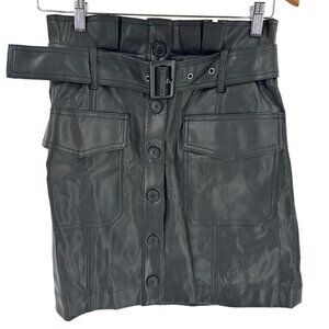 NWT Banana Republic Vegan Leather Button Down Belted‎ Mini Skirt Black Sz 6